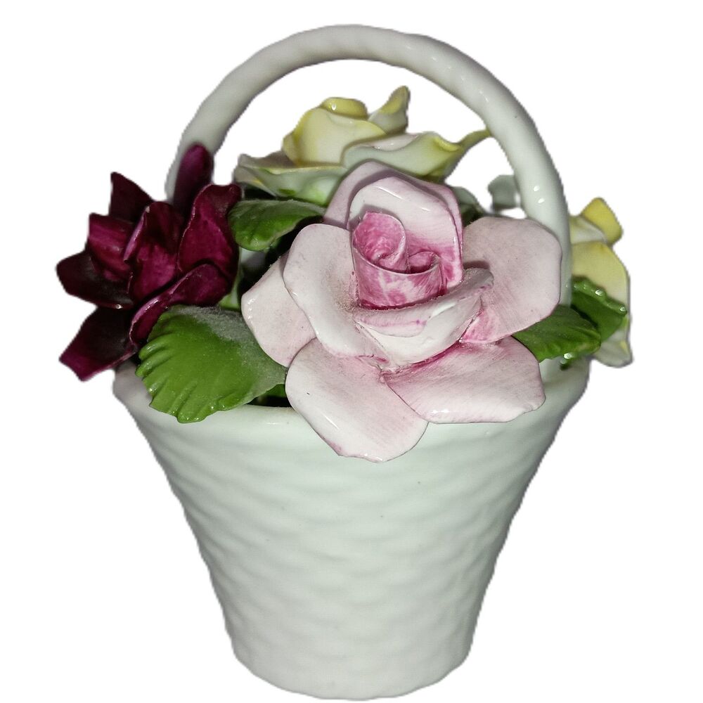 RADNOR: Multicolored Floral Arrangement in Basket-Bone China-Hand Made & Printed